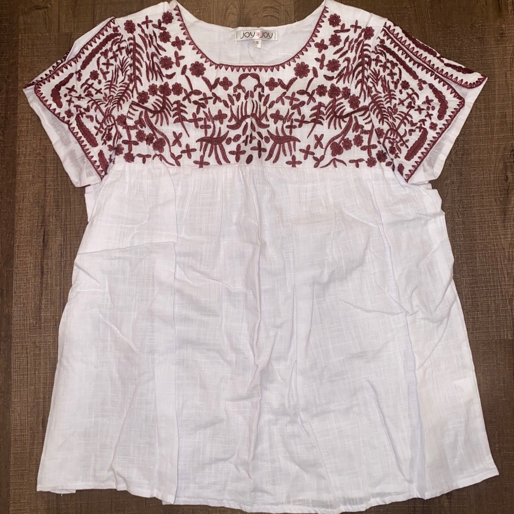 Maroon and White Embroidered Top